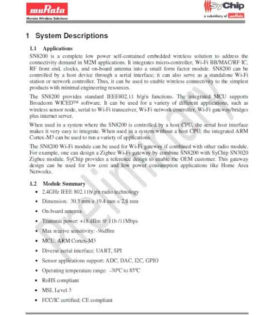 Murata SyChip SN8200 物联网模块技术手册